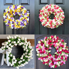 Load image into Gallery viewer, Simulation Pink Tulip Wreath Wedding Decoration Wall Hanging Wreath Artificial Flowers Wreath Spring Decor For Door Garden