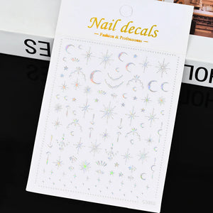 1pcs 3D Bronzing Gold Love Heart Nail Art Stickers Y2K Holographic Stars Sun Sliders Starlight DIY Decals Manicure Decoration