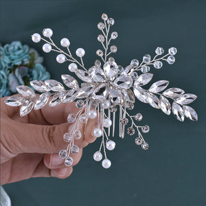 A83 Fashion Wedding Hair Accessories Alloy Leaves Bridal Hair Clips for Women Headpieces Handmade Rhinestone Bride Headdress