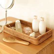 Load image into Gallery viewer, Hand-Woven Storage Basket Rattan Storage Tray Wicker Baskets Bread Fruit Food Breakfast Display Box Home Decoration-C