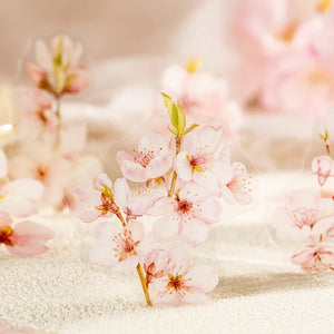 20 Pcs PET Pink flowers Stickers Transparent Deco Decals For Scrapbooking Stick Labels Junk Journal Supplies
