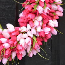 Load image into Gallery viewer, Simulation Pink Tulip Wreath Wedding Decoration Wall Hanging Wreath Artificial Flowers Wreath Spring Decor For Door Garden