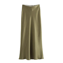Load image into Gallery viewer, Willshela Women Fashion Satin Solid Pleated Midi Skirt Vintage Mid Elastic Waist Female Chic Lady Skirts