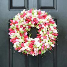 Load image into Gallery viewer, Simulation Pink Tulip Wreath Wedding Decoration Wall Hanging Wreath Artificial Flowers Wreath Spring Decor For Door Garden