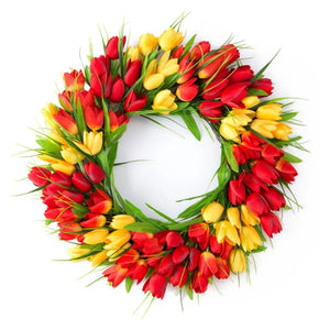 Simulation Pink Tulip Wreath Wedding Decoration Wall Hanging Wreath Artificial Flowers Wreath Spring Decor For Door Garden
