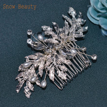 Load image into Gallery viewer, A83 Fashion Wedding Hair Accessories Alloy Leaves Bridal Hair Clips for Women Headpieces Handmade Rhinestone Bride Headdress