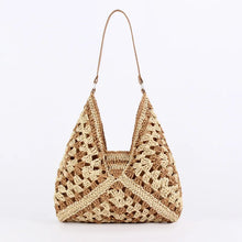 Load image into Gallery viewer, Women Straw Tote Bag Large Capacity Vintage Vacation Shoulder Bag Everything Casual Handbag Designer Hollow Summer Beach Bag