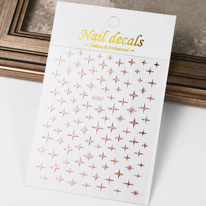 1pcs 3D Bronzing Gold Love Heart Nail Art Stickers Y2K Holographic Stars Sun Sliders Starlight DIY Decals Manicure Decoration