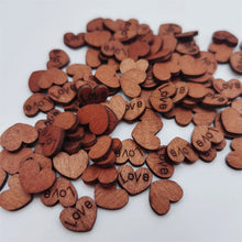 Load image into Gallery viewer, 100pcs 15mm Mini Wood Natural Hollow Love Heart Cutout Wooden DIY Arts Crafts Valentine&#39;s Day Wedding Table Confetti Decorations