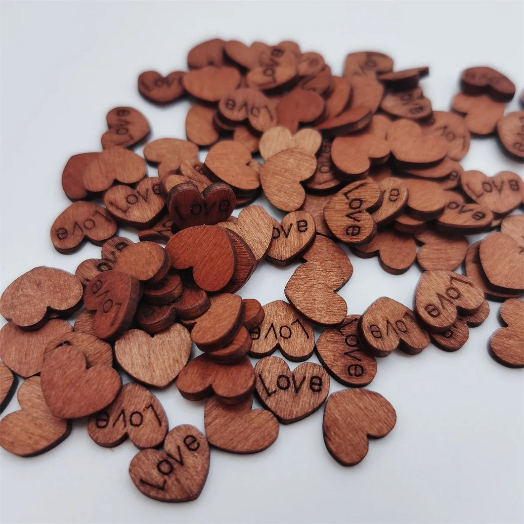 100pcs 15mm Mini Wood Natural Hollow Love Heart Cutout Wooden DIY Arts Crafts Valentine's Day Wedding Table Confetti Decorations