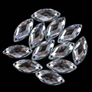 50pcs Horse Eye/leaf shape Acrylic Strass Flat Back Sew On Diamond Sew-On Beads 2 Holes Clear