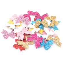 Load image into Gallery viewer, 100Pcs Mixed Glitter Leather Fabric Appliques Bow-tie Felt Patches for Crafts Clothes Decoration DIY Hair Bow Accessories