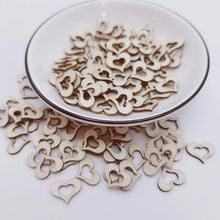 Load image into Gallery viewer, 100pcs 15mm Mini Wood Natural Hollow Love Heart Cutout Wooden DIY Arts Crafts Valentine&#39;s Day Wedding Table Confetti Decorations