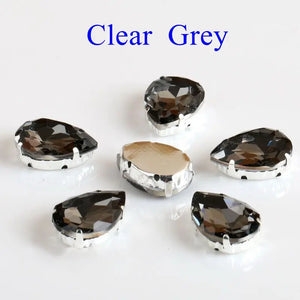 Glass Rhinestones! Drop Shape Diamond With Claw Sew On Teardrop Strass Metal Base Buckle Crystal Stone For Clothes