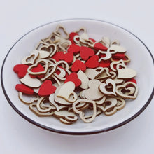 Load image into Gallery viewer, 100pcs 15mm Mini Wood Natural Hollow Love Heart Cutout Wooden DIY Arts Crafts Valentine&#39;s Day Wedding Table Confetti Decorations