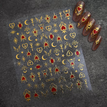 Load image into Gallery viewer, 1pcs 3D Bronzing Gold Love Heart Nail Art Stickers Y2K Holographic Stars Sun Sliders Starlight DIY Decals Manicure Decoration
