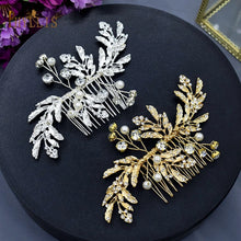 Load image into Gallery viewer, A83 Fashion Wedding Hair Accessories Alloy Leaves Bridal Hair Clips for Women Headpieces Handmade Rhinestone Bride Headdress