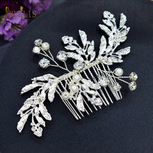 Load image into Gallery viewer, A83 Fashion Wedding Hair Accessories Alloy Leaves Bridal Hair Clips for Women Headpieces Handmade Rhinestone Bride Headdress