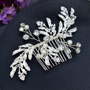 A83 Fashion Wedding Hair Accessories Alloy Leaves Bridal Hair Clips for Women Headpieces Handmade Rhinestone Bride Headdress