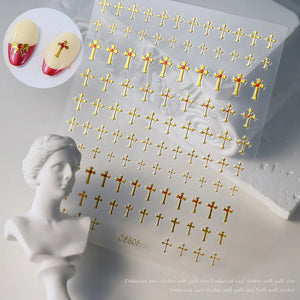 1pcs 3D Bronzing Gold Love Heart Nail Art Stickers Y2K Holographic Stars Sun Sliders Starlight DIY Decals Manicure Decoration
