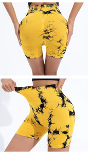High Waist Butt Lift Shorts Women Seamless Tie Dye Shorts Gym Workout Running High Elastic Fashion Knit Slim Three Point Pants