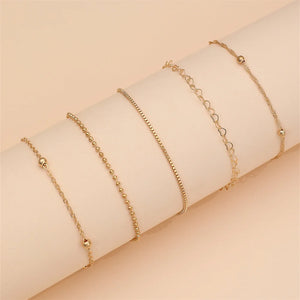 5pcs/Set Simple Style Thin Chain Bracelet Set Elegant Hand Love Hollow Beaded Chain Bracelet Chain Jewelry Decoration Daily Wear
