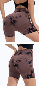 High Waist Butt Lift Shorts Women Seamless Tie Dye Shorts Gym Workout Running High Elastic Fashion Knit Slim Three Point Pants
