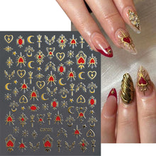 Load image into Gallery viewer, 1pcs 3D Bronzing Gold Love Heart Nail Art Stickers Y2K Holographic Stars Sun Sliders Starlight DIY Decals Manicure Decoration