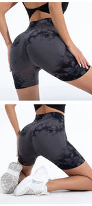 High Waist Butt Lift Shorts Women Seamless Tie Dye Shorts Gym Workout Running High Elastic Fashion Knit Slim Three Point Pants