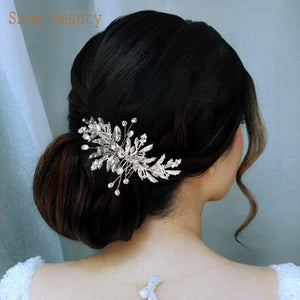 A83 Fashion Wedding Hair Accessories Alloy Leaves Bridal Hair Clips for Women Headpieces Handmade Rhinestone Bride Headdress