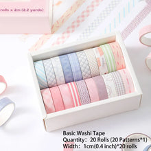 Load image into Gallery viewer, 20 rolls Washi Tape Set Simple Thin Masking Tape For DIY Arts Crafts Gift Wrapping Journaling Scrapbooking Labeling Coding Deco