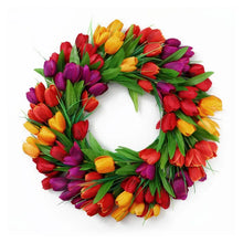 Load image into Gallery viewer, Simulation Pink Tulip Wreath Wedding Decoration Wall Hanging Wreath Artificial Flowers Wreath Spring Decor For Door Garden