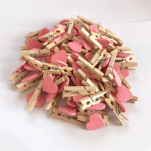 Load image into Gallery viewer, 50pcs/lot Red Heart Love Wooden Clothes Photo Paper Peg Pin Mini Clothespin Postcard Clips Home Wedding Decoration Stationery