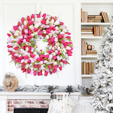 Load image into Gallery viewer, Simulation Pink Tulip Wreath Wedding Decoration Wall Hanging Wreath Artificial Flowers Wreath Spring Decor For Door Garden