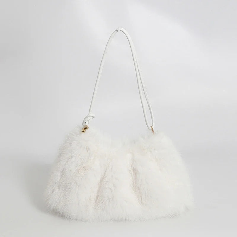 Women's Autumn and Winter Handbag Imitation Fur Fashion Hundred with Plush Bag Solid Color Large Capacity Zipper Shoulder Bag