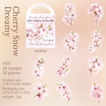 Load image into Gallery viewer, 20 Pcs PET Pink flowers Stickers Transparent Deco Decals For Scrapbooking Stick Labels Junk Journal Supplies