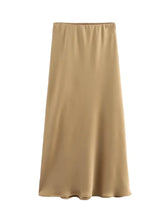 Load image into Gallery viewer, Willshela Women Fashion Satin Solid Pleated Midi Skirt Vintage Mid Elastic Waist Female Chic Lady Skirts