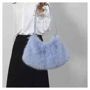 Women's Autumn and Winter Handbag Imitation Fur Fashion Hundred with Plush Bag Solid Color Large Capacity Zipper Shoulder Bag