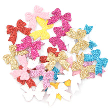 Load image into Gallery viewer, 100Pcs Mixed Glitter Leather Fabric Appliques Bow-tie Felt Patches for Crafts Clothes Decoration DIY Hair Bow Accessories