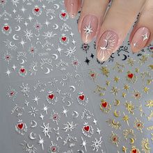 Load image into Gallery viewer, 1pcs 3D Bronzing Gold Love Heart Nail Art Stickers Y2K Holographic Stars Sun Sliders Starlight DIY Decals Manicure Decoration