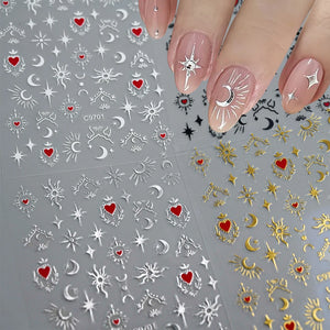 1pcs 3D Bronzing Gold Love Heart Nail Art Stickers Y2K Holographic Stars Sun Sliders Starlight DIY Decals Manicure Decoration