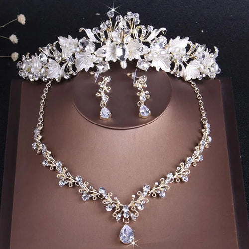 4Pcs/Set Bridal Headwear Set Crown Necklace Earrings Four Piece Classic Tiaras Suitable for Women's Wedding and Birthday Parties