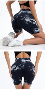High Waist Butt Lift Shorts Women Seamless Tie Dye Shorts Gym Workout Running High Elastic Fashion Knit Slim Three Point Pants