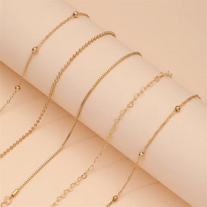 5pcs/Set Simple Style Thin Chain Bracelet Set Elegant Hand Love Hollow Beaded Chain Bracelet Chain Jewelry Decoration Daily Wear