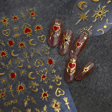 Load image into Gallery viewer, 1pcs 3D Bronzing Gold Love Heart Nail Art Stickers Y2K Holographic Stars Sun Sliders Starlight DIY Decals Manicure Decoration