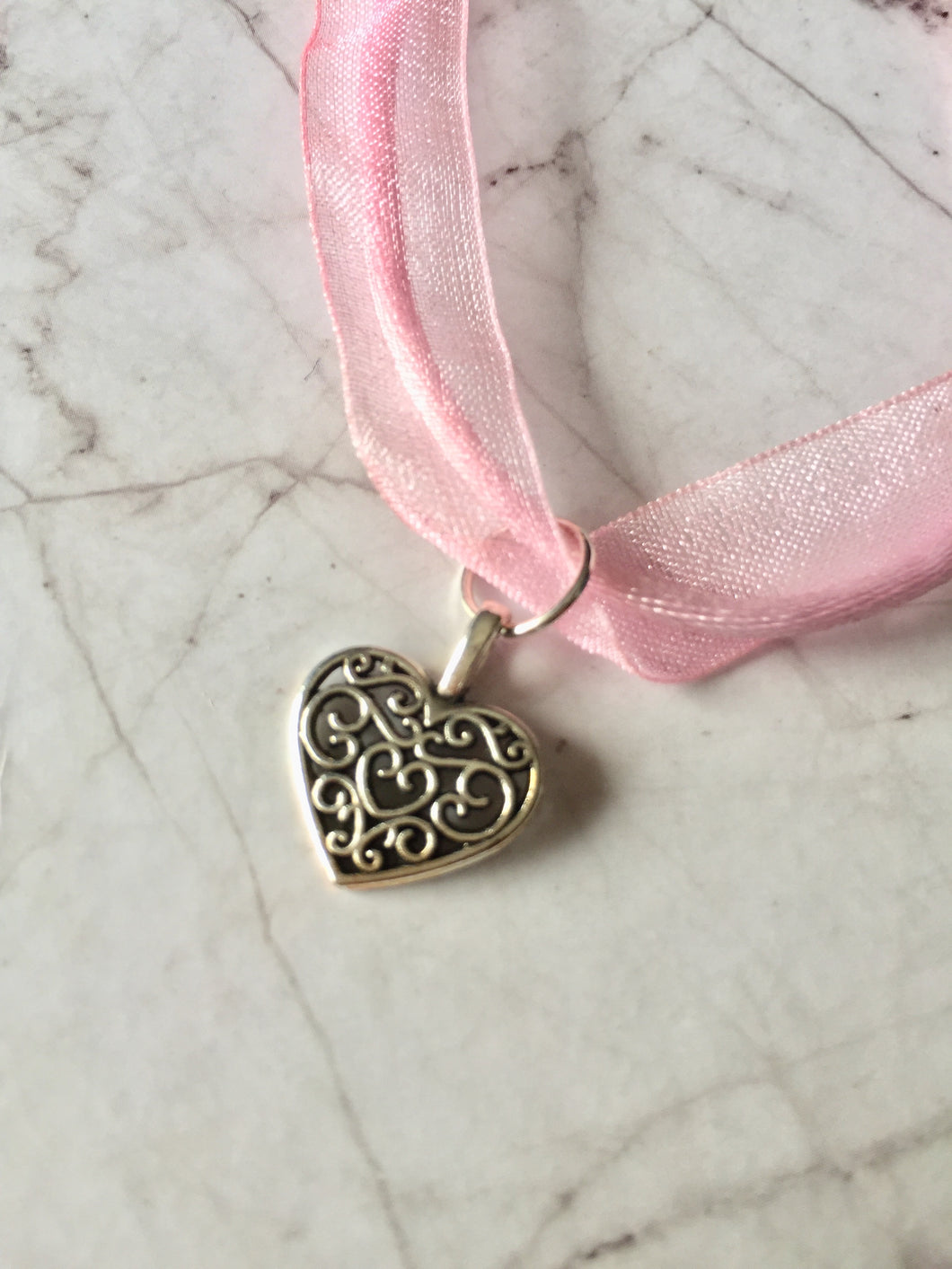 Filigree Love Heart Charm Necklace