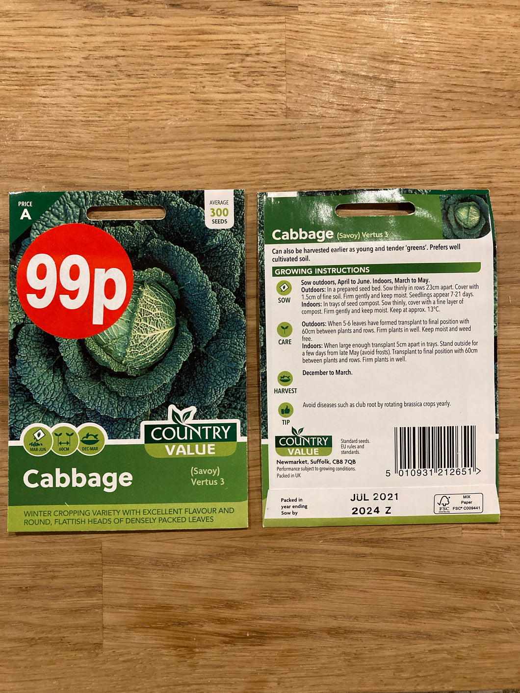 Cabbage ‘Vertus 3’ (Savoy Cabbage) Seeds